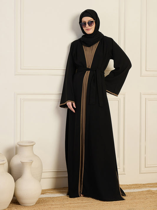 2 Piece Black and Oat Shrug Set with Matching Black Hijab for Women