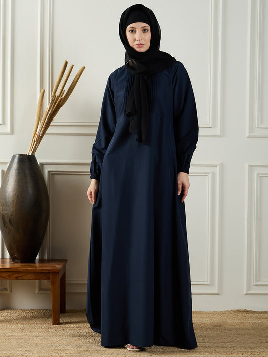 Nabia Women Blue Solid Abaya Dress With Black Georgette Hijab