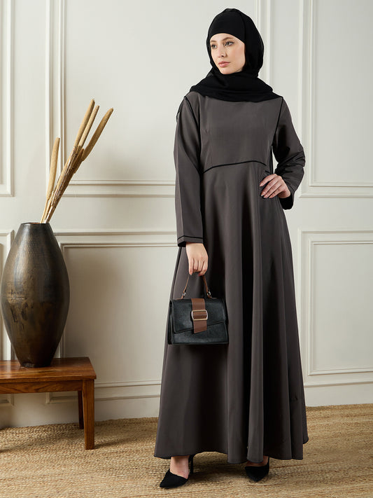 Nabia Grey Solid Abaya Burqa For Women With Georgette Hijab