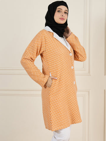 Nabia Front Open Cotton Knitted Orange Jacket For Women