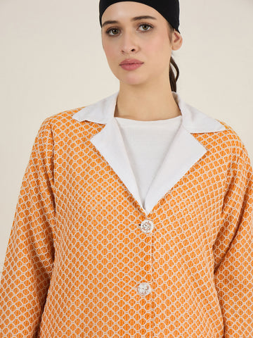 Nabia Front Open Cotton Knitted Orange Jacket For Women