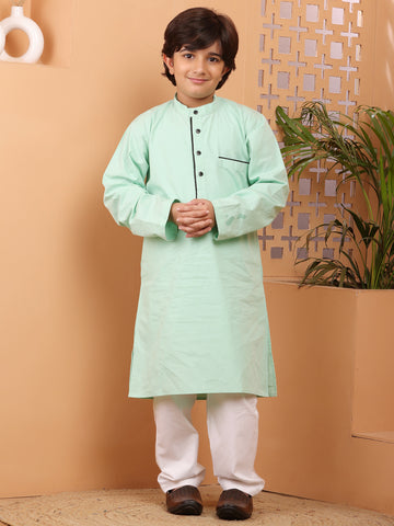 Nabia Sea Green Solid Kids Boys Kurta Pajama Set