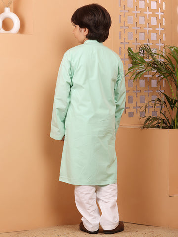 Nabia Sea Green Solid Kids Boys Kurta Pajama Set