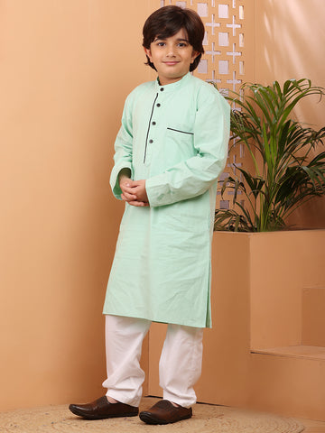 Nabia Sea Green Solid Kids Boys Kurta Pajama Set