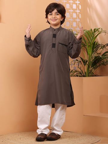 Nabia Grey Solid Kurta Pajama Set For Kids Boys