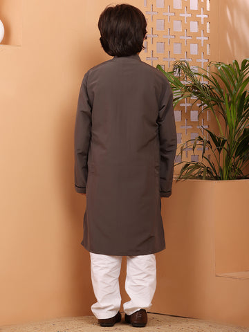 Nabia Grey Solid Kurta Pajama Set For Kids Boys