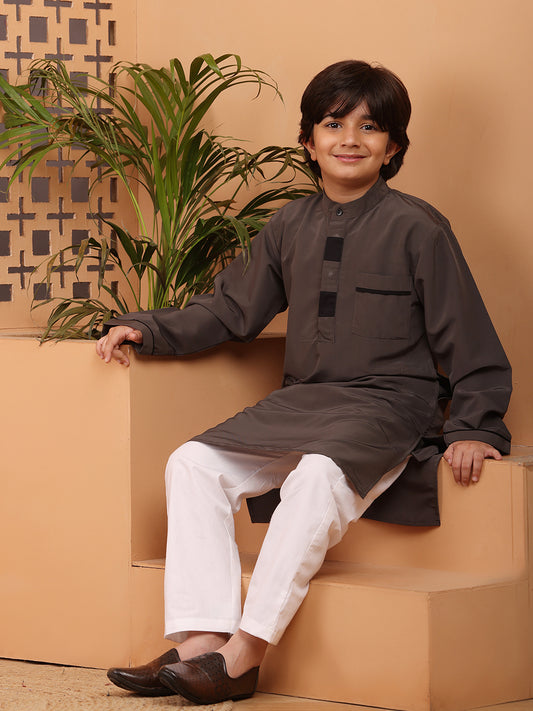 Nabia Grey Solid Kurta Pajama Set For Kids Boys