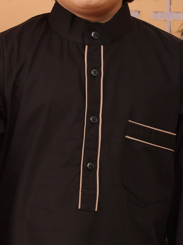 Nabia Black Solid Piping Detailing Thobe / Jubba For Kids Boys