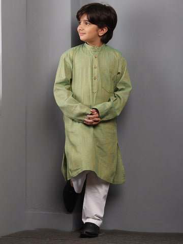 Nabia Jade Green Solid Kids Boys Kurta Pajama Set