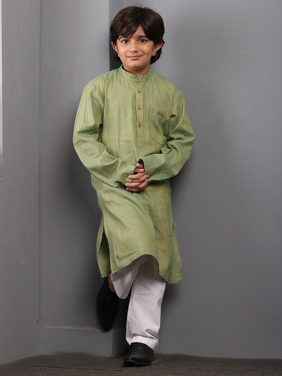 Nabia Jade Green Solid Kids Boys Kurta Pajama Set