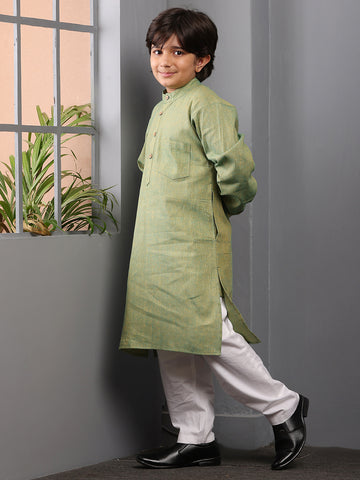 Nabia Jade Green Solid Kids Boys Kurta Pajama Set