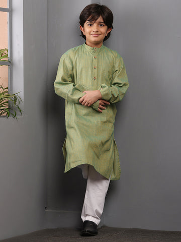 Nabia Jade Green Solid Kids Boys Kurta Pajama Set