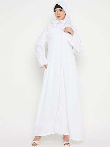 White Solid Embroidery Abaya Burqa For Women With Black Hijab