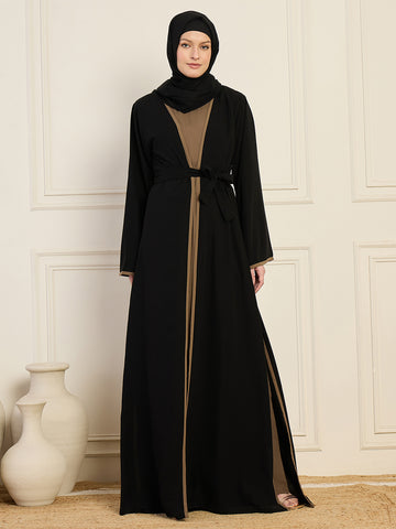 2 Piece Black and Oat Shrug Set with Matching Black Hijab for Women