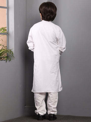 Nabia Solid Embroidered White Kurta Pajama Set For Kids Boys