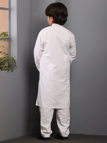 Nabia Solid White Kurta Pajama Set For Kids Boys