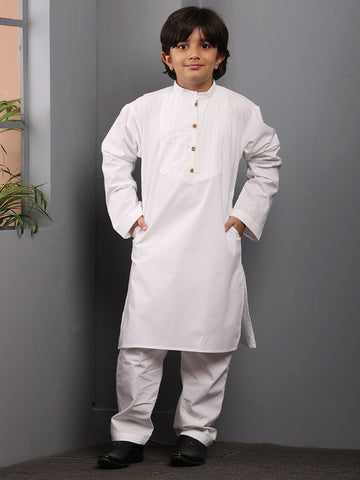 Nabia Solid White Kurta Pajama Set For Kids Boys