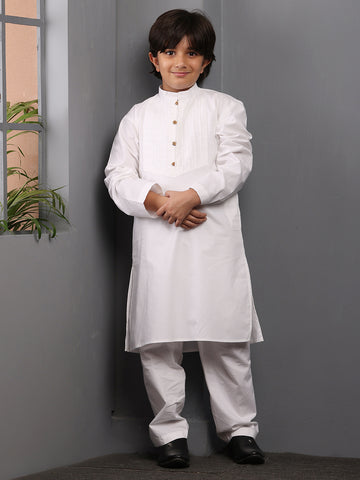 Nabia Solid White Kurta Pajama Set For Kids Boys