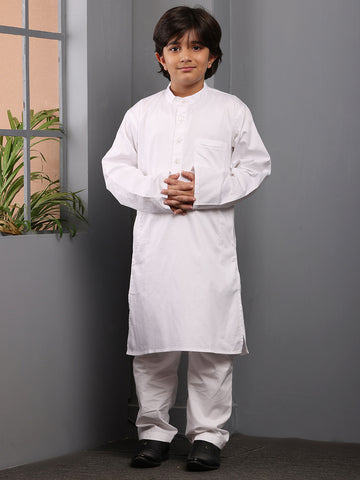 Nabia Solid White Kurta with Pajama For Kids Boys