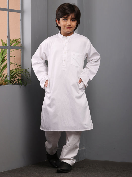 Nabia Solid White Kurta with Pajama For Kids Boys