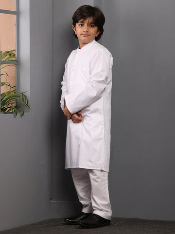 Nabia Solid White Kurta with Pajama For Kids Boys