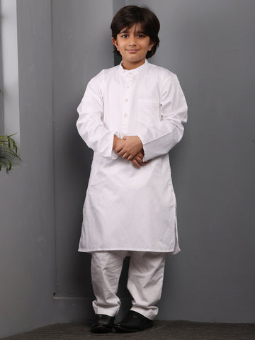 Nabia Solid White Kurta with Pajama For Kids Boys