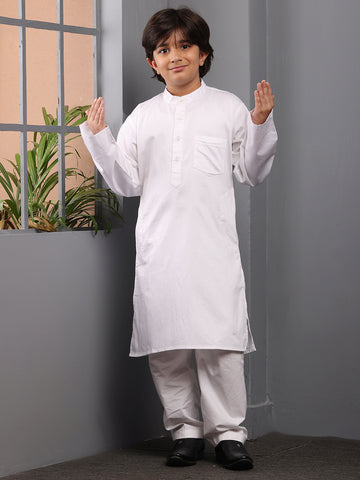 Nabia Solid White Kurta with Pajama For Kids Boys