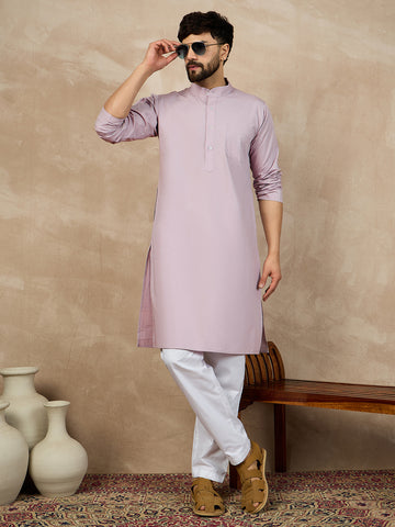 Nabia Solid Mandarin Collar Relaxed Straight Cotton Kurta For Men