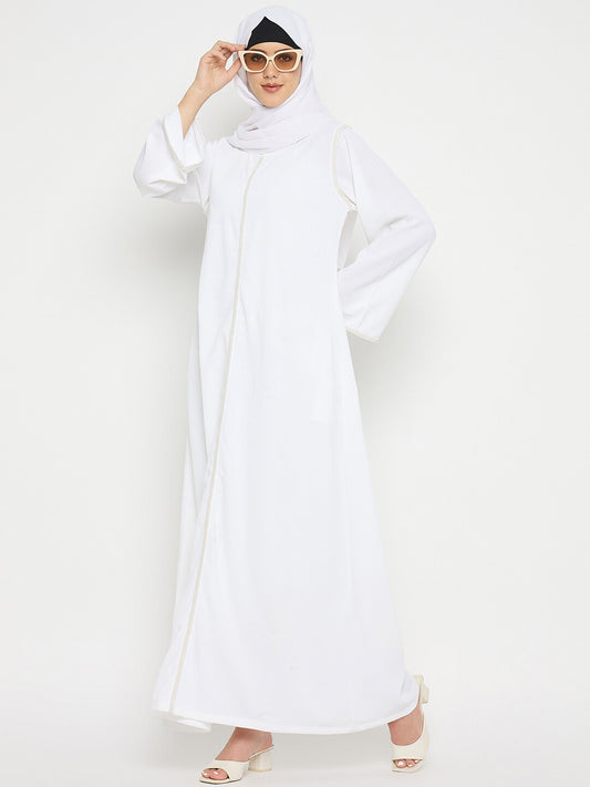 White Solid Embroidery Abaya Burqa For Women With Black Hijab