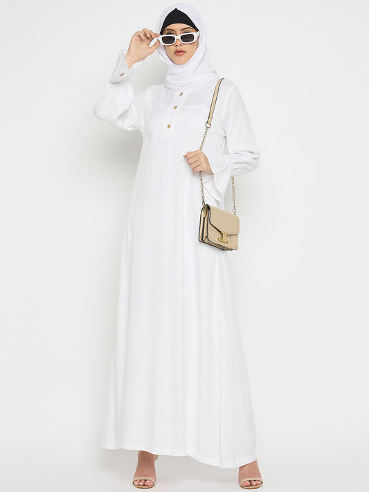 Rayon Bell Sleeves White Abaya Burqa For Women with Black Georgette Hijab