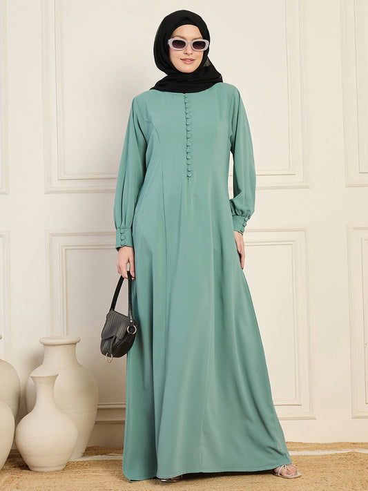 Nabia Sea Green Aline Abaya Burqa With Black Georgette Hijab