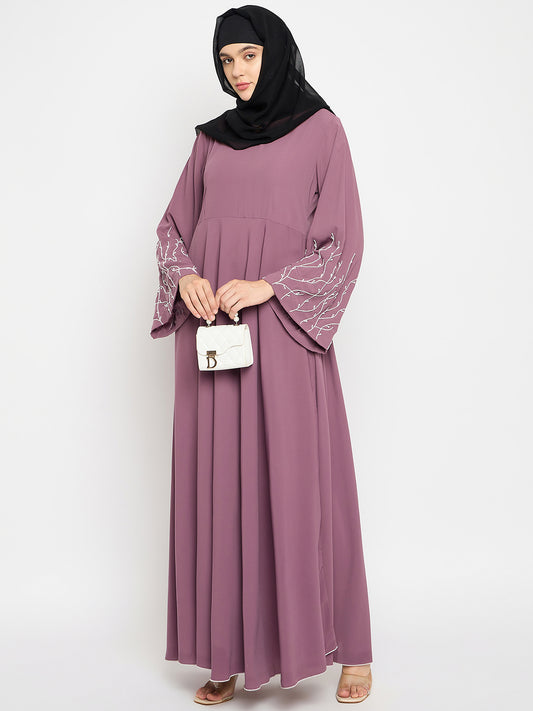 Hand Work Detailing Pink Solid Luxury Abaya Burqa for Women With Black Hijab