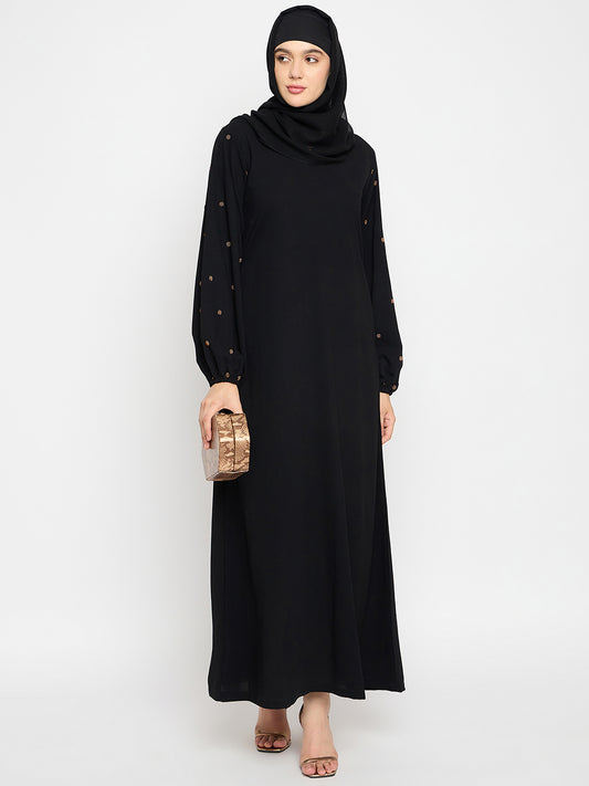 Nabia Crush Nida Black Solid Luxury Abaya Burqa For Women With Hand Work Detailing