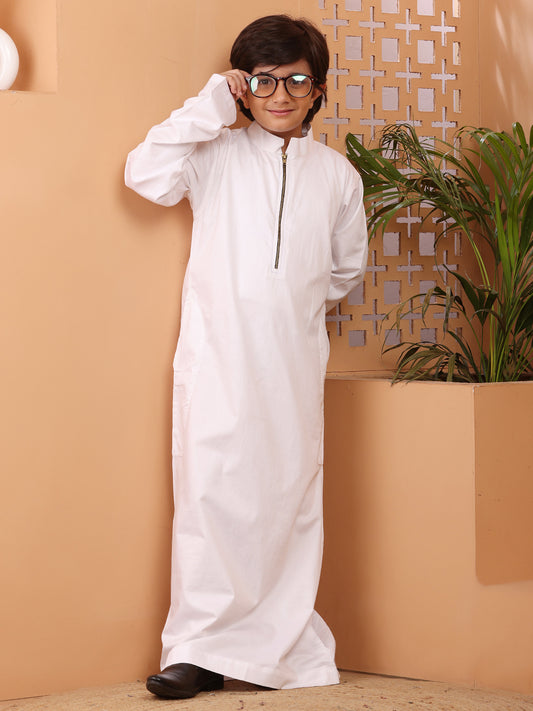 Nabia White Solid Thobe / Jubba For Kids Boys