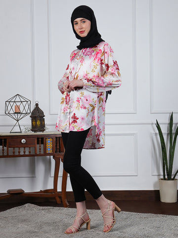 Nabia Multi-Color Floral Printed Front Open Modest Shirt for Women