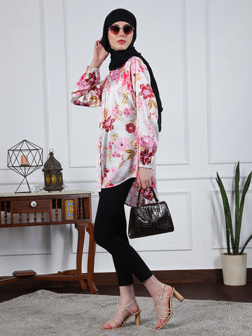 Nabia Multi-Color Floral Printed Front Open Modest Shirt for Women