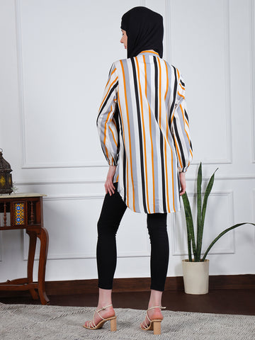 Nabia Multi-Color Front Open Striped Modest Shirt for Women