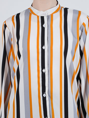 Nabia Multi-Color Front Open Striped Modest Shirt for Women