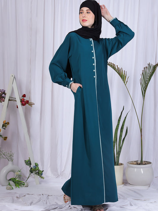 Nabia Bottle Geren Solid Nida Matte Fabric Abaya For Women With Georgette Scarf