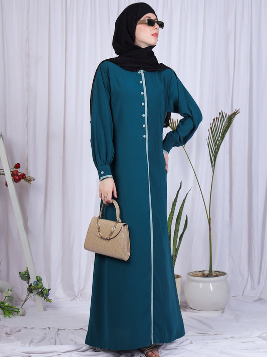 Nabia Bottle Geren Solid Nida Matte Fabric Abaya For Women With Georgette Scarf