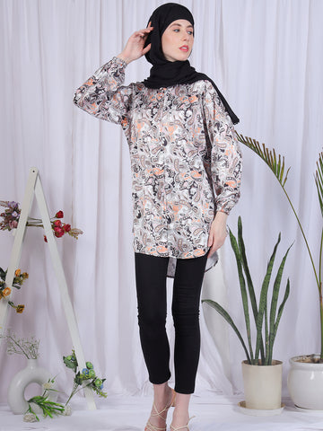 MultiColor Printed Front Open Modest Shirt