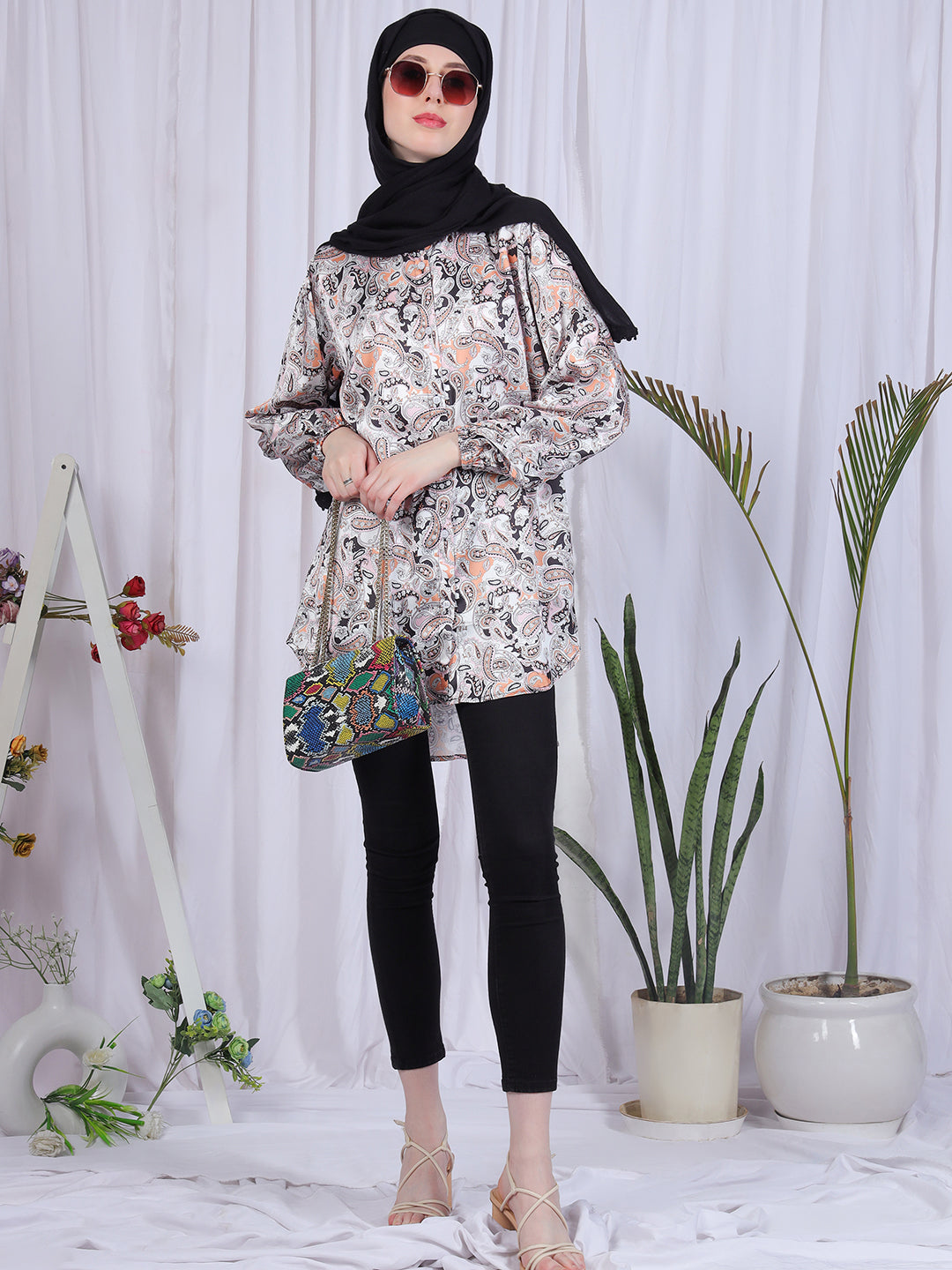 MultiColor Printed Front Open Modest Shirt