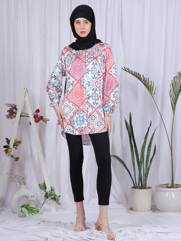 Nabia Women MultiColor Printed Front Open Modest Shirt