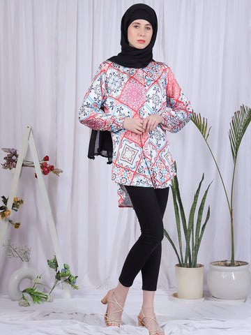 Nabia Women MultiColor Printed Front Open Modest Shirt