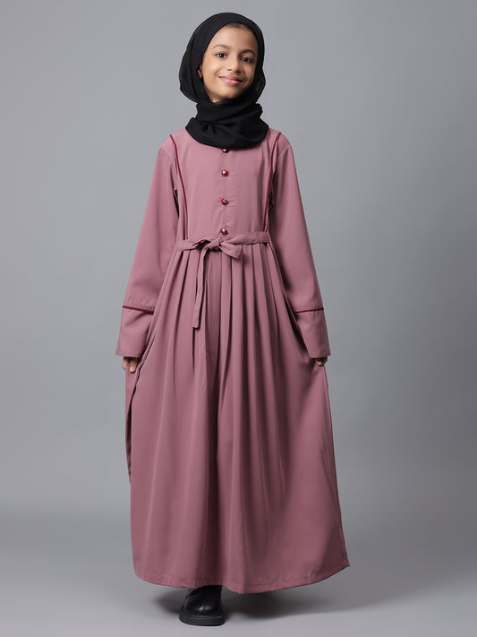 Nabia Puce Pink Solid Modest Kids Abaya For Girls