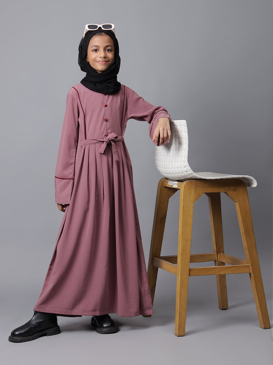 Nabia Puce Pink Solid Modest Kids Abaya For Girls