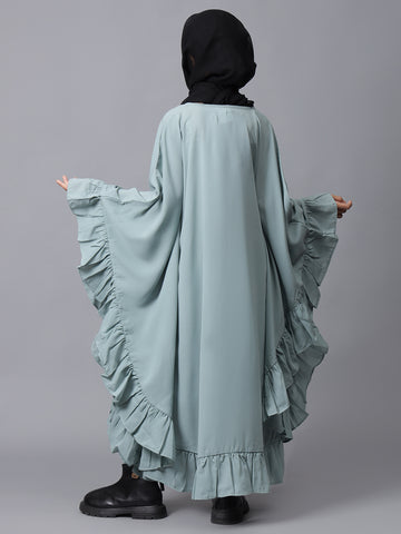 Sea Green Loose-fit Kaftan Abaya for Modest Kids Girls