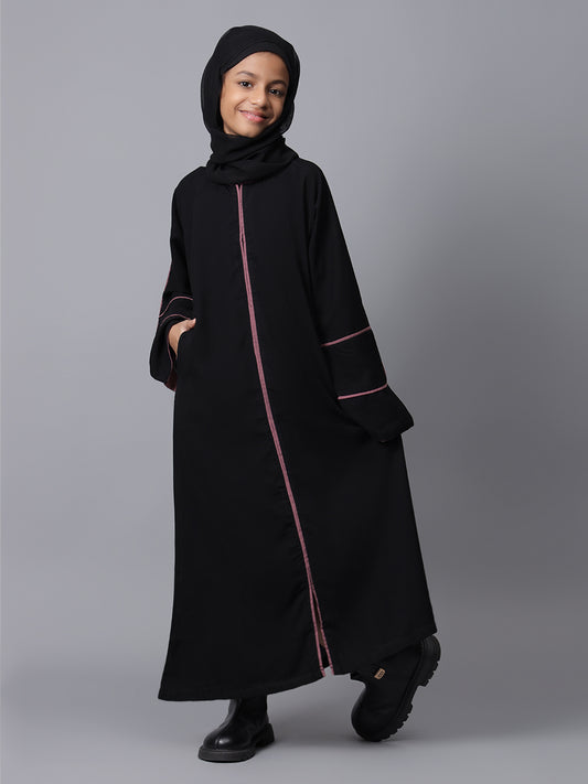 Nabia Black Solid Modest Kids A-line Abaya For Girls