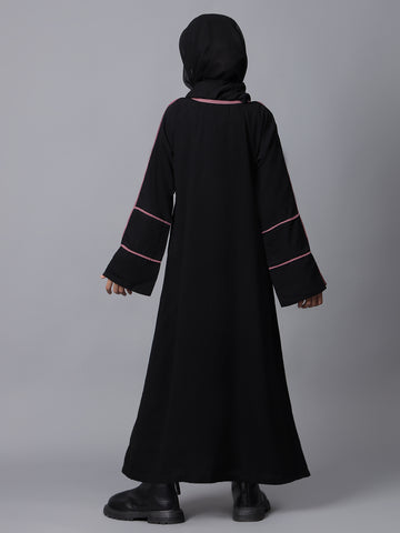 Nabia Black Solid Modest Kids A-line Abaya For Girls