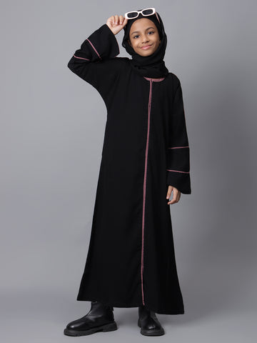 Nabia Black Solid Modest Kids A-line Abaya For Girls